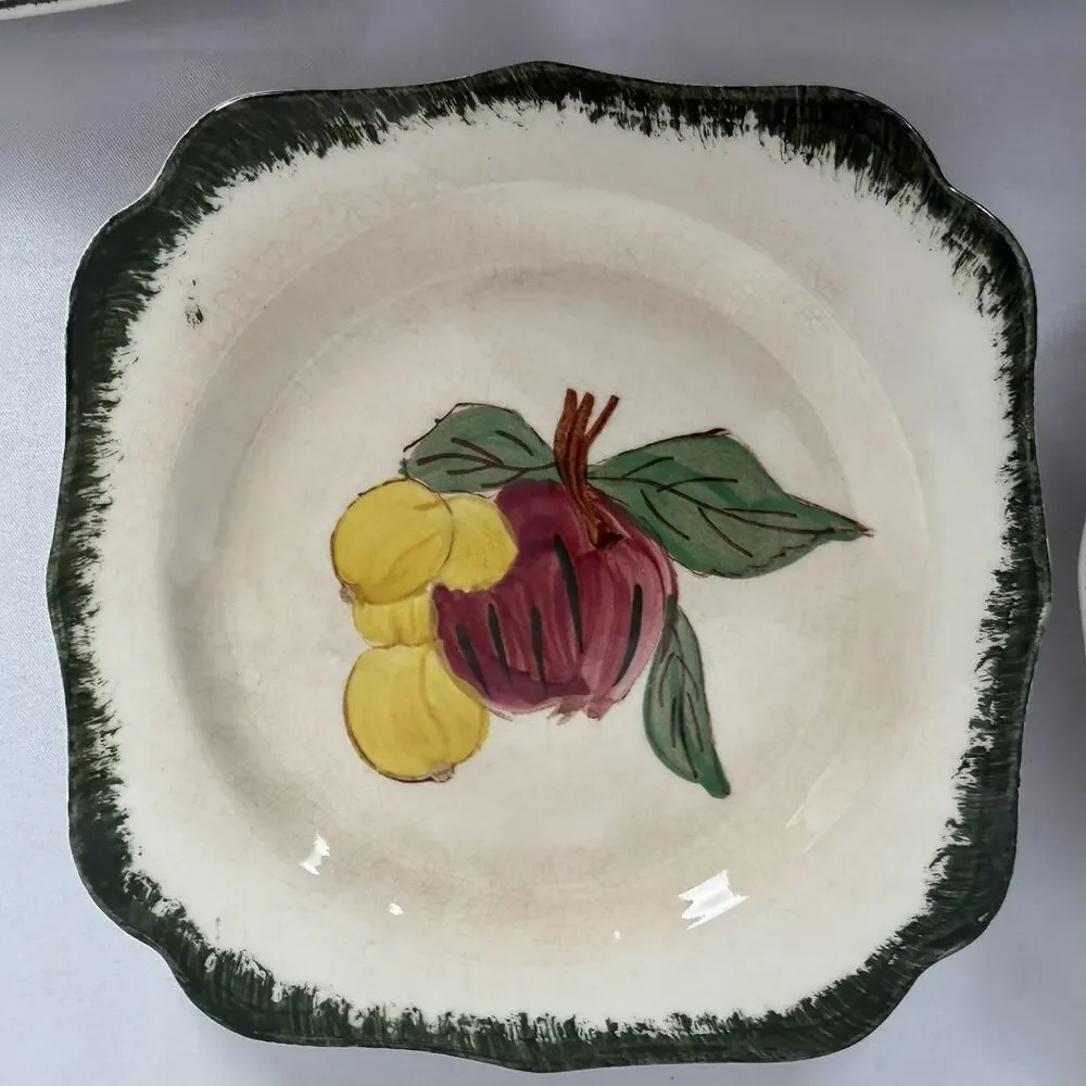 VTG Southern Potteries Set of 6 Blue Ridge 'Country Fair Green' Square Plates 6